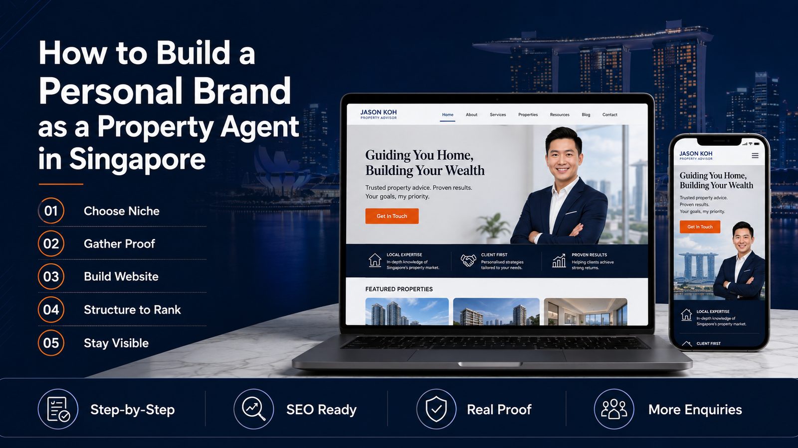 Property agent working on a laptop, building a trustworthy About page
