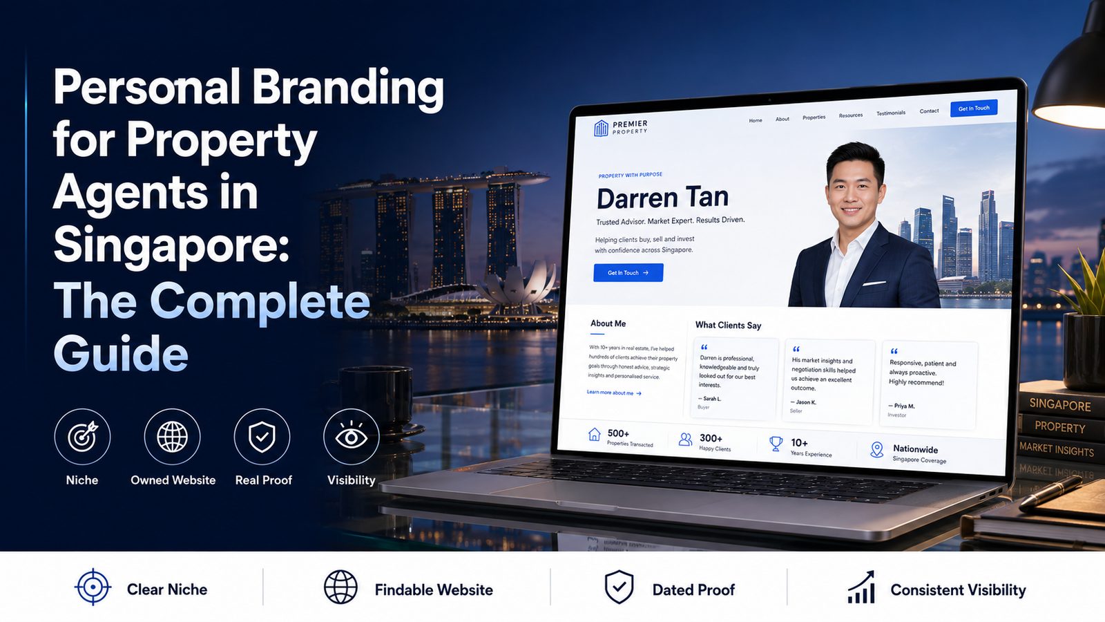 Singapore city skyline at dusk, representing a property agent personal brand